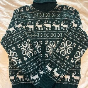 Green and White Reindeer Fair Isle Sweater